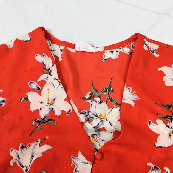 Sienna Sky Orange Floral Print V-Neck Button Top - Picture 2 of 8